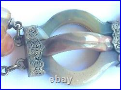 Antique Victorian Scottish Agate Sterling Silver Pebble Bracelet c 1890 Rare