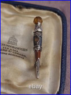 Antique Victorian Scottish Agate Tourmaline Dirk Brooch 4cm