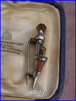 Antique Victorian Scottish Agate Tourmaline Dirk Brooch 4cm