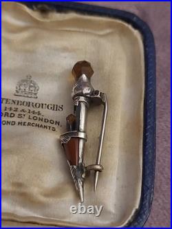 Antique Victorian Scottish Agate Tourmaline Dirk Brooch 4cm
