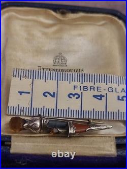 Antique Victorian Scottish Agate Tourmaline Dirk Brooch 4cm