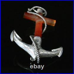 Antique Victorian Scottish Anchor Brooch Large Set In Silver