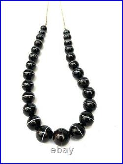 Antique Victorian Scottish Black Sulimani Banded Agate Bead Necklace 116g