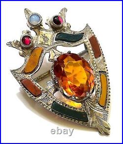 Antique Victorian Scottish Brooch Pin Citrine (faux) Sterling Multi Stone c1890