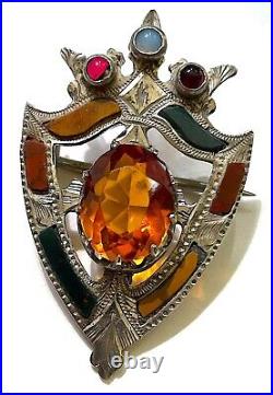 Antique Victorian Scottish Brooch Pin Citrine (faux) Sterling Multi Stone c1890