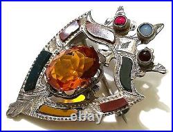 Antique Victorian Scottish Brooch Pin Citrine (faux) Sterling Multi Stone c1890