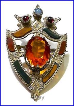 Antique Victorian Scottish Brooch Pin Citrine (faux) Sterling Multi Stone c1890