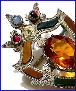 Antique Victorian Scottish Brooch Pin Citrine (faux) Sterling Multi Stone c1890