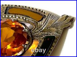 Antique Victorian Scottish Brooch Pin Citrine (faux) Sterling Multi Stone c1890