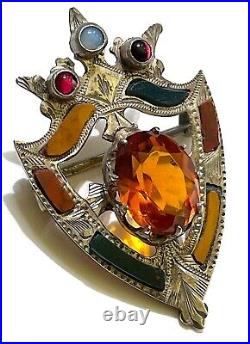 Antique Victorian Scottish Brooch Pin Citrine (faux) Sterling Multi Stone c1890