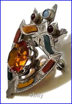 Antique Victorian Scottish Brooch Pin Citrine (faux) Sterling Multi Stone c1890