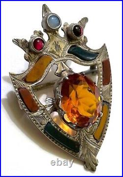 Antique Victorian Scottish Brooch Pin Citrine (faux) Sterling Multi Stone c1890