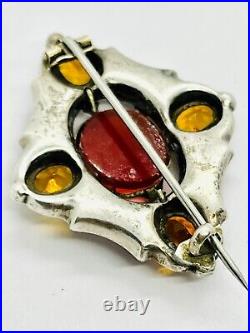 Antique Victorian Scottish Carnelian Agate & Citrine Pebble Brooch c. 1850, 7.6g