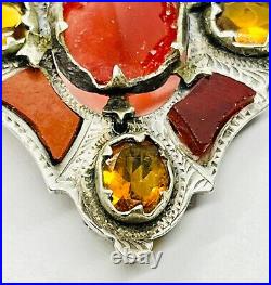 Antique Victorian Scottish Carnelian Agate & Citrine Pebble Brooch c. 1850, 7.6g