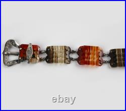 Antique Victorian Scottish Carved Agate And Sterling Silver Buckle Bracelet