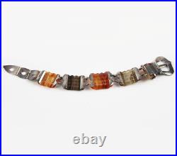 Antique Victorian Scottish Carved Agate And Sterling Silver Buckle Bracelet
