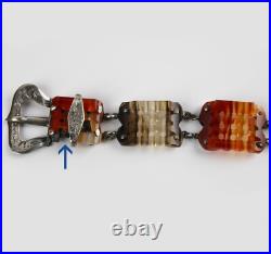 Antique Victorian Scottish Carved Agate And Sterling Silver Buckle Bracelet