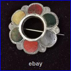 Antique Victorian Scottish Celtic Shield Silver Gemstone Brooch c1880 9.91g