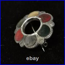 Antique Victorian Scottish Celtic Shield Silver Gemstone Brooch c1880 9.91g