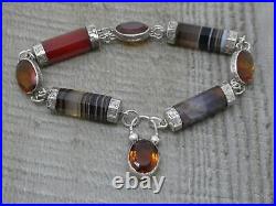 Antique Victorian Scottish Citrine Agate Panel Sterling Silver Padlock Bracelet