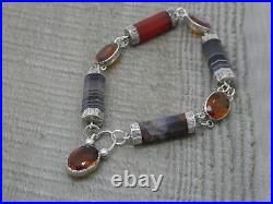 Antique Victorian Scottish Citrine Agate Panel Sterling Silver Padlock Bracelet