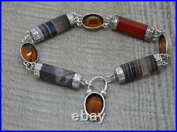 Antique Victorian Scottish Citrine Agate Panel Sterling Silver Padlock Bracelet