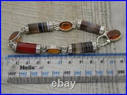 Antique Victorian Scottish Citrine Agate Panel Sterling Silver Padlock Bracelet