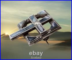 Antique Victorian Scottish Etched Mounted Silver Cross Montrose Agates Brooch