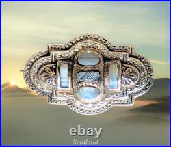 Antique Victorian Scottish Etched Sterling Silver Montrose Agates Brooch