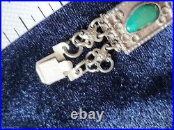 Antique Victorian Scottish Green Pebble Agate + Sterling Silver Bracelet