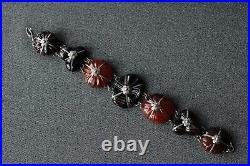 Antique Victorian Scottish Pebble Banded Agate Silver Bracelet