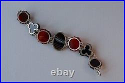 Antique Victorian Scottish Pebble Banded Agate Silver Bracelet