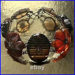 Antique Victorian Scottish Pebble Banded Agate Silver Bracelet