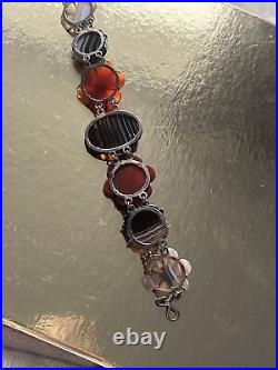 Antique Victorian Scottish Pebble Banded Agate Silver Bracelet