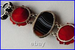 Antique Victorian Scottish Pebble Banded Agate Silver Bracelet