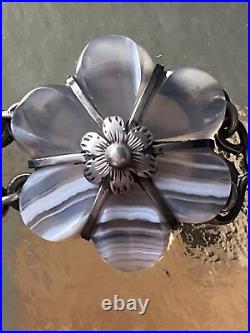 Antique Victorian Scottish Pebble Banded Agate Silver Bracelet
