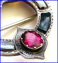 Antique Victorian Scottish Pebble Brooch c1890 Sterling Silver Agate Multi Stone