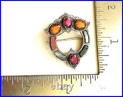 Antique Victorian Scottish Pebble Brooch c1890 Sterling Silver Agate Multi Stone