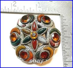 Antique Victorian Scottish Pebble Brooch c890 Sterling Silver Agate Bloodstone +