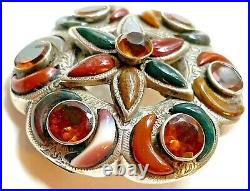 Antique Victorian Scottish Pebble Brooch c890 Sterling Silver Agate Bloodstone +