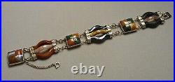 Antique Victorian Scottish Pebble Link Bracelet Agate Stone & Sterling Silver