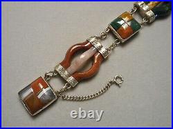 Antique Victorian Scottish Pebble Link Bracelet Agate Stone & Sterling Silver