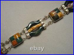 Antique Victorian Scottish Pebble Link Bracelet Agate Stone & Sterling Silver