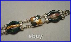 Antique Victorian Scottish Pebble Link Bracelet Agate Stone & Sterling Silver