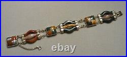 Antique Victorian Scottish Pebble Link Bracelet Agate Stone & Sterling Silver