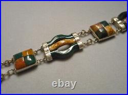 Antique Victorian Scottish Pebble Link Bracelet Agate Stone & Sterling Silver