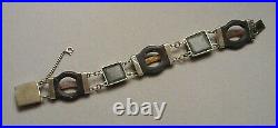 Antique Victorian Scottish Pebble Link Bracelet Agate Stone & Sterling Silver