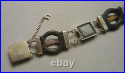 Antique Victorian Scottish Pebble Link Bracelet Agate Stone & Sterling Silver