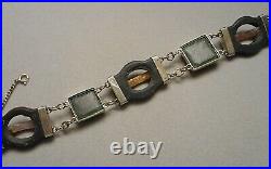 Antique Victorian Scottish Pebble Link Bracelet Agate Stone & Sterling Silver