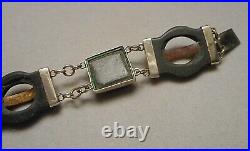 Antique Victorian Scottish Pebble Link Bracelet Agate Stone & Sterling Silver